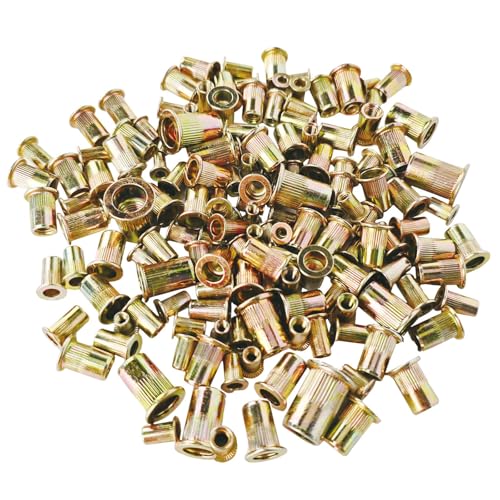 M6 Rivnut Rivet Nut Kit - Napia 100pcs M6 Rivet Nuts Rivnuts Tool Kit, Carbon Steel Flat Head Hardware Nuts Threaded Inserts for Metal