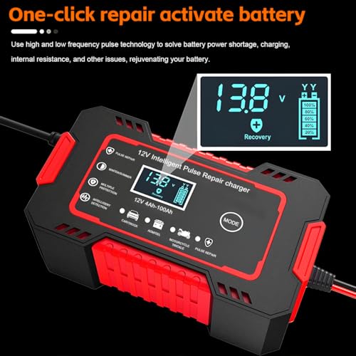 Mandark Car Battery Charger, 12V 6A Smart Fully Automotive Battery Trickle Charger, Portable Vehicle Battery Maintainer Desulfator with Temperature Compensation, Universal for SUV RV Truck (Red) - color: Red