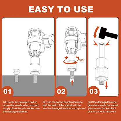 6PCS Lug Nut Removal Tool, 1/2 Inch Bolt Extractor Set | Impact twist socket set, 17,19,21,22mm wheel lock removal kit for removing damaged, frozen, nuts & screws, Cr-Mo steel - size: 6-Piece Twist Socket Set