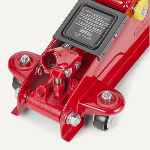 Amazon Basics Hydraulic Floor and Portable Car Jack, 2.2 Short Ton/2 Metric Ton/2 Tonne/2000 kg Capacity, 5.3–13.4 Inch (13.5–34.0 cm) Lifting Range, Slow Release, Suitable for Cars, Red - size: 2.2 Short Ton/ 2 Metric Ton/ 2 Tonne / 2000 kg