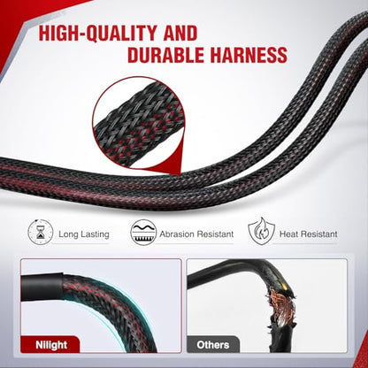 Nilight Nylon Wiring Harness Kit 14 AWG 2 Leads | 12 V On/Off Switch with Power Relay & Blade Fuse for Off Road LED Light Bar on Cars Jeep Boat Trucks - color: 14AWG-2 Lead-Nylon Wire Loom