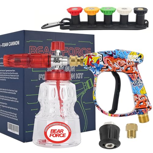 Pressure Washer Spray Gun M22-14 Max 3000 PSI with 1/4" Quick Connector Snow Foam Lance & 5 Spray Tips & Clip Nozzle Holder, Compatible for Some of Greenworks Kar-cher Ryobi Homelite Pressure Washer - color: C. Spray Gun & DIY Foam Cannon