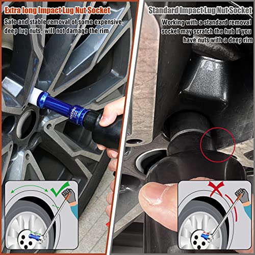 17mm 6" Extra-long Thin Wall Wheel Protector Impact Deep Socket Set, Non-Marring Lug Nut Socket Set, 6 Point, W12003A-17 - size: XL 17mm