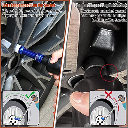 17mm 6" Extra-long Thin Wall Wheel Protector Impact Deep Socket Set, Non-Marring Lug Nut Socket Set, 6 Point, W12003A-17 - size: XL 17mm