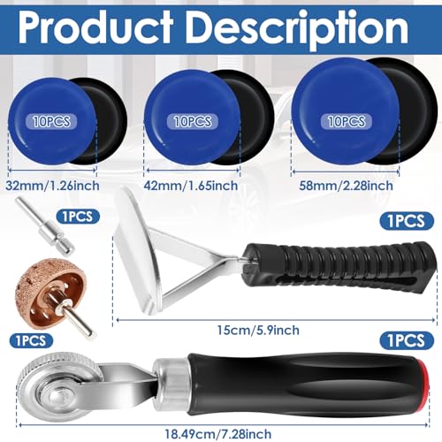 33 Pcs Tire Patch Roller Kit, Tire Rubber Repair Patch Kit with Roller Scraper Heavy Duty Tire Tube Patch Kit (32mm/ 42mm/ 58mm) Portable Tire Repair Tools for Car Truck Tractor Off Road Bike Grinding