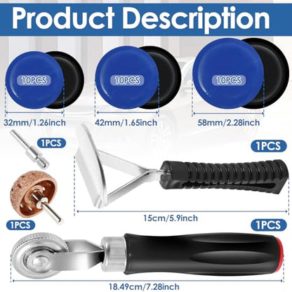 33 Pcs Tire Patch Roller Kit, Tire Rubber Repair Patch Kit with Roller Scraper Heavy Duty Tire Tube Patch Kit (32mm/ 42mm/ 58mm) Portable Tire Repair Tools for Car Truck Tractor Off Road Bike Grinding