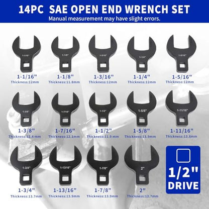 LainKeen 16pcs Jumbo Crowfoot Wrench Set, SAE Crows Foot Wrench Set for 1-1/16" to 2" Flare Nuts for 1/2" Drive Ratchet & Extension Bar, Crowfoot Wrenches with Carry Case - color: Blue16pc Sae