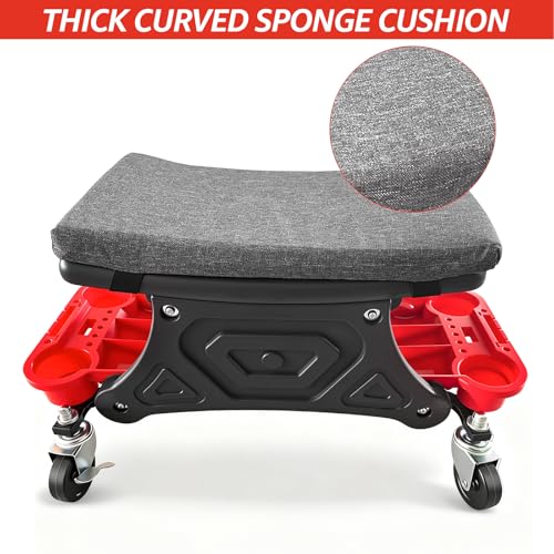 Mechanic Stool, Garage Stool, 300 LBS Capacity Heavy Duty | Rolling Mechanics Seat with Two Tool Trays and Drawer, Tools for Automotive Auto Repair