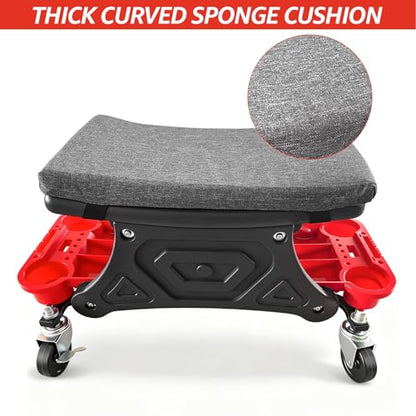 Mechanic Stool, Garage Stool, 300 LBS Capacity Heavy Duty | Rolling Mechanics Seat with Two Tool Trays and Drawer, Tools for Automotive Auto Repair