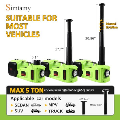 Electric Car Jack Kit 5Ton 12V Car Jack(Lifting Range: 6.1~20.86 inch) with Impact Wrench Tire Inflator for SUV MPV Sedan Truck Change Tires Garage Repair and Emergency Tire Change - color: Jack+Wrench+Air Pump