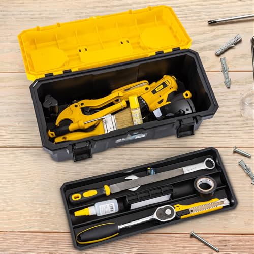 18 Inch Tool Box with Lock, 2-Layer Heavy-Duty Organizer with Removable Tray, Liftable Lid for Small Parts, 29lb Capacity & Carry Handle for Tools, Camping, Medical Supply Storage - size: 18“