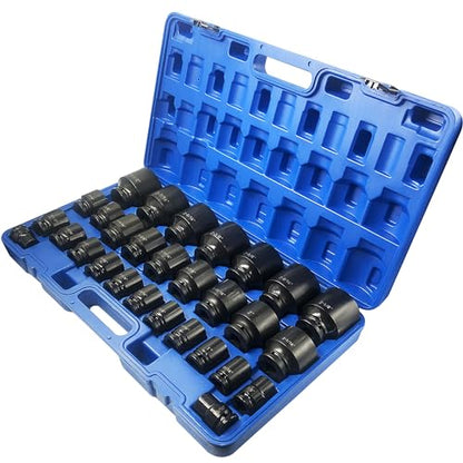 MacWork 29 Pieces 3/4" Drive Impact Socket Set, Standard, SAE 3/4" to 2-1/2", CR-V Alloy Steel, 6-Point Hex Radius Corner Design