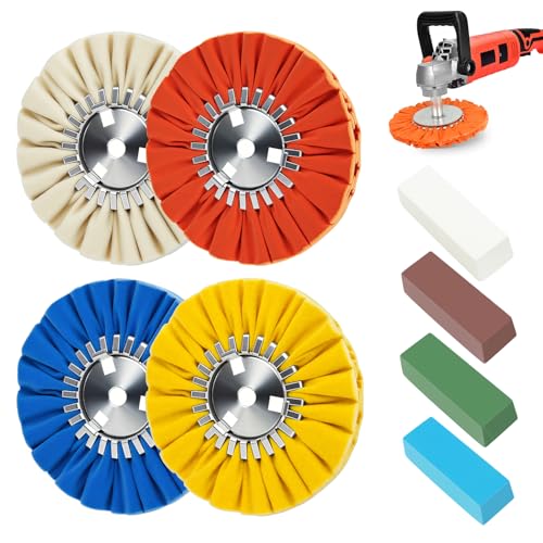 16ply Aluminum Buffing Wheels Kit 8pcs, 8" Airway Buffing Wheels for 5/8" Arbor Angle Grinder, with Polishing Compound 4pcs, for Metal Rim Rig Aluminum Brass - color: Multi 8pcs, size: 16plys