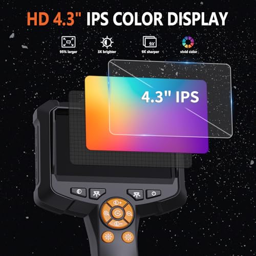 Daxiongmao Borescope, 1080P Industrial Endoscope Inspection Camera | Mechanical Tool for Automotive, HVAC, Plumbing, 4.3" IPS Screen, IP67 Waterproof & 16.5ft Semi-Rigid Flexible Snake Probe - size: 16.5 FT