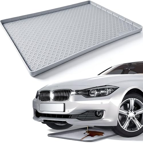 Oil Drip Pan for Under Car 34" x 22" Silicone Oil Spill Mat for Garage Floor Waterproof Driveway Outdoor No Splatter Non-Slip Catch Garage Floor Protector Easy to Clean Reusable(Grey) - color: Grey