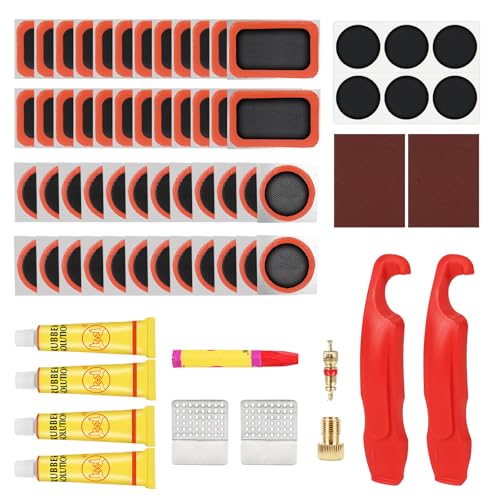 80pcs Bike Tire Repair Kit, Self-Adhesive Bike Tire Patch Kit | Bike Tool Kit With Portable Storage Box and Valve Converter, Bike Repair Kit for Mountain Bikes, Commuter Bikes, Motorcycles