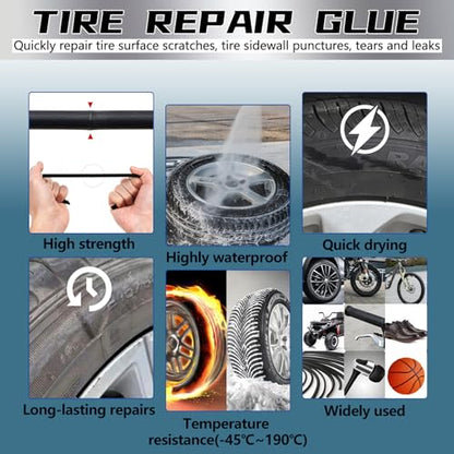 Tire Repair Glue, Rubber Cement for Sidewall Fixes, Suitable for Car, Motorcycle, Bike, Jeep, Off-Road, Truck, Tractor, 20ML, Black