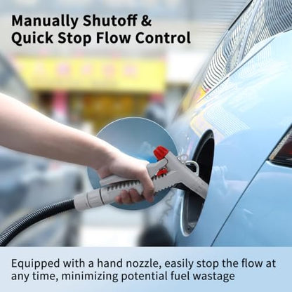 Fuel Transfer Pump (3.2GPM) with Hand Nozzle for Quick Stop Flow Control, 51" Hose Automatic Gas Pump with 4 Gas Can Fittings, USB and Battery Powered Portable Siphon Pump for Oil, Gasoline, Diesel - style: Hand Trigger Nozzle