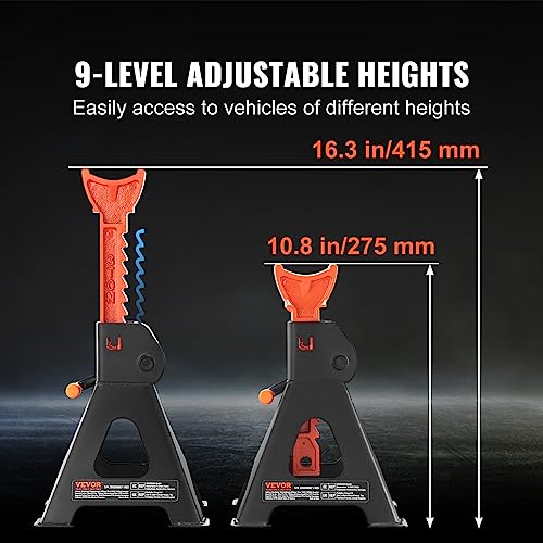 VEVOR Jack Stands, 3 Ton (6,000 lbs) Capacity Car Jack Stands, 10.8-16.3 inch Adjustable Height, for lifting SUV, Pickup Truck, Car and UTV/ATV, Red, 1 Pair | 10.8-16.3 inch Adjustable Height, for Lifting SUV, Pickup Truck, Car and UTV/ATV, Red - style: 3