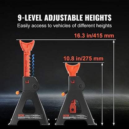 VEVOR Jack Stands, 3 Ton (6,000 lbs) Capacity Car Jack Stands, 10.8-16.3 inch Adjustable Height, for lifting SUV, Pickup Truck, Car and UTV/ATV, Red, 1 Pair | 10.8-16.3 inch Adjustable Height, for Lifting SUV, Pickup Truck, Car and UTV/ATV, Red - style: 3