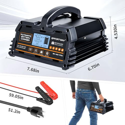 40A Battery Charger, 12V/24V Lead Acid Charger, 12V LiFePO4 Charger. Smart Battery Charger with Trickle Charge.Car Battery Maintainer with LCD Display. Suitable for Trucks,AMG,Motorcycles - size: 40A
