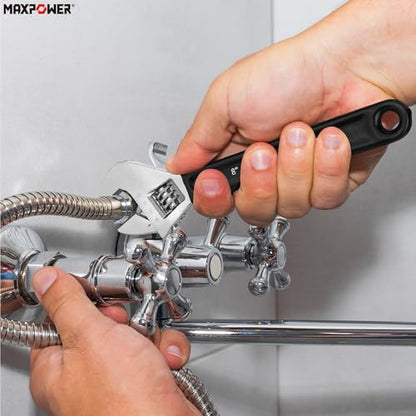 MAXPOWER Adjustable Wrench Set, 4-Piece Adjustable Wrenches 6-inch, 8-inch, 10-inch and 12-inch, Metric & SAE Scales, Extra-Wide Jaw and Soft Girp Wrench Set