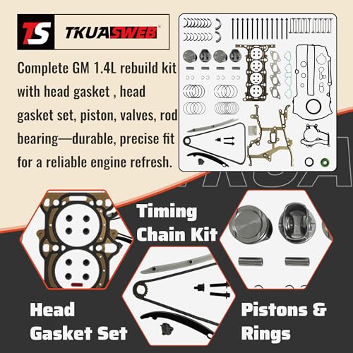 1.4L Engine Head Gasket Set Timing Chain Kit Fit For Chevy Buick L4 2011-16 | Engine Main & Rod Bearing Piston & Rings Fit For Chevy Cruze Sonic Trax Cruze Limited Encore HS26540PT-1 94311S 55577096 - size: timing chain kit head gasket set piston bearing