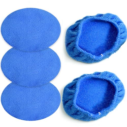 5 PCS Microfiber Cleaning Cloth for Windshield Cleaner, Reusable Microfiber Pads for Car Window Cleaning Tools, Interior Auto Glass Bonnets, Soft Lint-Free Washing Covers Fit 4X6 Inch Tools (Blue)