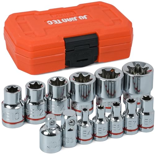 13-Piece E-Torx Socket Set with 6-Point Star Design - E4 to E20 Sizes, 1/4” & 3/8” Drive, Hardened CR-V Steel, Impact Wrench Compatible, Sturdy Molded Case - style: E-Torx Socket Set