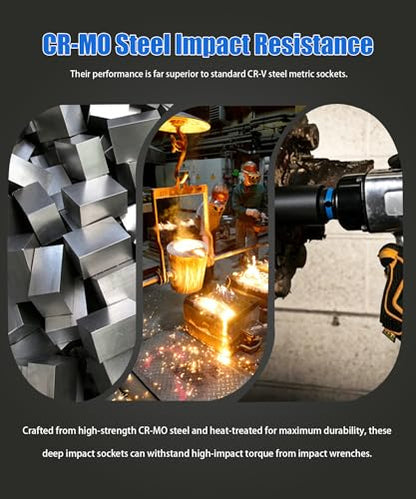 1/2" Drive Axle Nut Socket Set, 10PCS Metric Sockets 27-41mm | Heat Treated CR-MO, Deep Well Design, High Torque Impact Use, Truck Axles, Trailer Hubs, Wheel Bearing Service