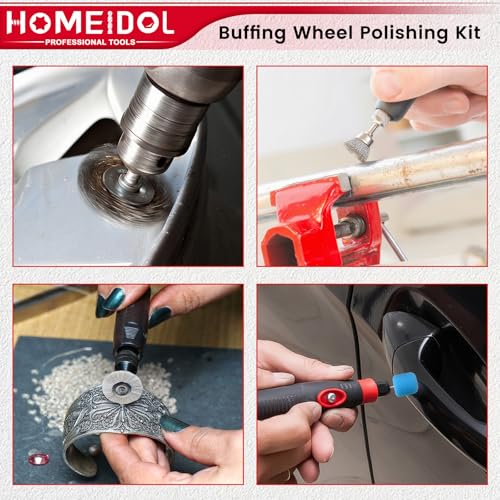 103PCS Buffing Wheel for Dremel Polishing Kit, HOMEIDOL 1/8" Shank Polishing Wheel for Dremel Tool Accessories, Abrasive Wheel Buffing Wire Brush Woolen Brush Rotary Polish Bits - style: 103PCS Buffing Wheels