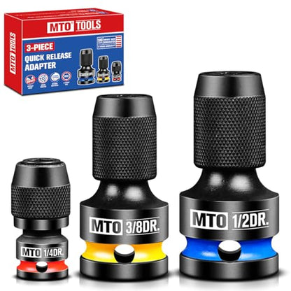 MTO 1/2 3/8 1/4-Inch Square Drive to 1/4-Inch Hex Socket Adapter, 3PCS Quick Release Impact Bit Holder, for Impact Wrench Ratchet, CR-MO