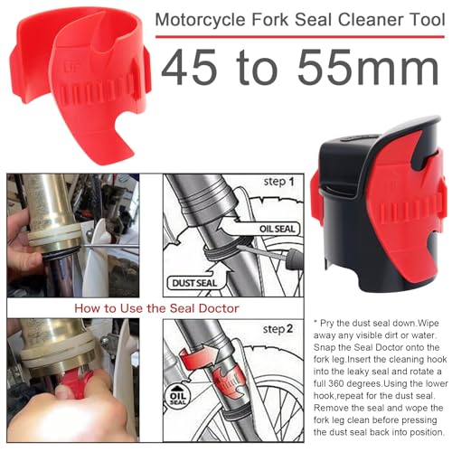 Windance Motorcycle Front Fork Repairing Tool Kit,Fork Seal Saver Cleaner Shock Repairing Absorber Tool 45mm-55mm + Fork Suspension Oil Level Measurement Gauge Oil Syringe Tool (Red)
