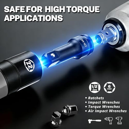 7 PCS 1/2 Inch Drive Lug Nut Socket Set, 1/2" Thin Wall Impact Flip Sockets | 17/17.5, 18.5/19.5, 19/21, 21/21.5, 22/22.5mm for Wheel lug Nuts with Non-Marring Sleeves, Knockout Bar & Extension, CR-MO - color: 7pcs