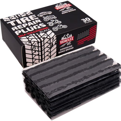 Vehiclex Flat Tire Repair Plugs - 30pcs Heavy Duty Plug and Patch Kit for Emergency Repairs, Black - color: Black