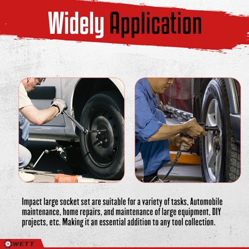 WETT 1/2" Drive Deep Large Impact Socket Set, 9-Piece Spindle Axle Nut Metric 6 Point Sockets Set, CR-V, 29mm-38mm - size: 1-1/8"-1-1/2" (9pc)
