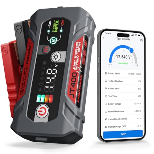 LOKITHOR JT400 2500A Portable Jump Starter with 100–2000 CCA Battery Tester, 12V Car Battery Jump Starter for Up to 8.5L Gas or 6.5L Diesel Engines, Smart Bluetooth Automotive Battery Load Tester - color: Red
