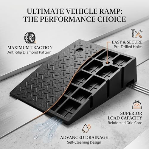 Curb Ramp, Heavy Duty Rubber Curb Ramp for Driveway, Non-Slip Threshold Ramp for Garage, Sidewalk, and Shed, High Load Capacity for Low Profile Vehicles(L39×W7×H3.5in) - size: L39×W7×H3.5in