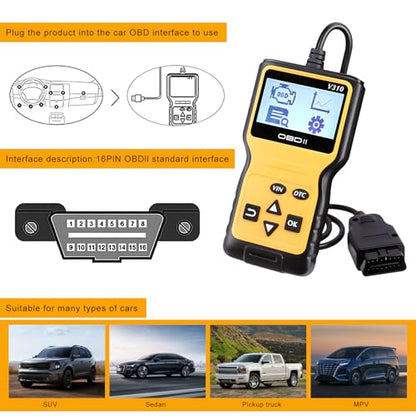 Car OBD2 Scanner Code Reader, Vehicle Engine Fault Scanner for Check Engine Light & Emission Status, CAN Diagnostic Scan Tool Universal for OBD II Protocol Cars Since 1996 (Yellow)