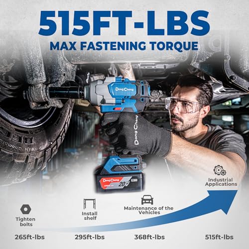 Dong Cheng 20V Brushless Impact Wrench, 670 ft-lbs (910N.m) Max Torque, 1/2 inch 4-Speed 2200RPM Cordless Impact Gun with Tool Bag, 4.0Ah Battery & Charger for Bolts on Cars, Trucks.etc - style: 1x4.0Ah Battery