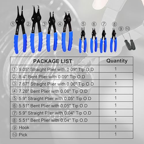 SGT 10 Pc Snap Ring Pliers Set,Heavy Duty Snap Ring and Circlip Removal Tool with Bent & Straight Pliers, Hook Pick,Internal & External Circlip Pliers Set with Storage Case & Gloves - color: Black