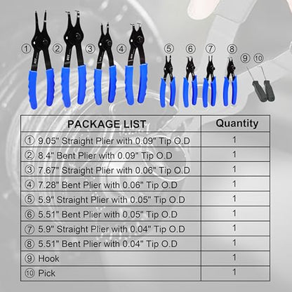 SGT 10 Pc Snap Ring Pliers Set,Heavy Duty Snap Ring and Circlip Removal Tool with Bent & Straight Pliers, Hook Pick,Internal & External Circlip Pliers Set with Storage Case & Gloves - color: Black