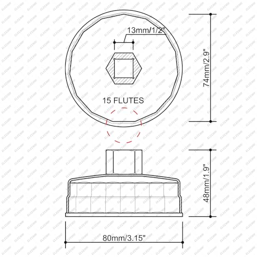 73-74mm 15 Flutes Oil Filter Cap Wrench Removal Tool Socket Compatible with AC Delco PF63/PF64 Oil Filter, for Chrysler, GM, Equinox 1.5L and Chevy Silverado 4.3L Engine, Silver Heavy-Duty Alloy Steel
