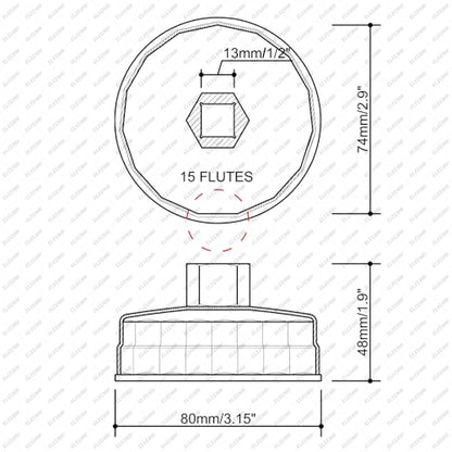 73-74mm 15 Flutes Oil Filter Cap Wrench Removal Tool Socket Compatible with AC Delco PF63/PF64 Oil Filter, for Chrysler, GM, Equinox 1.5L and Chevy Silverado 4.3L Engine, Silver Heavy-Duty Alloy Steel