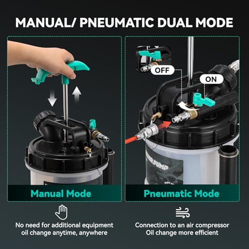 Poafamx 9.5L Oil Extractor Pump Pneumatic/Manual 2.5 Gallon Fluid Extractor | Oil Vacuum Change Pump with 5 Tubes and Extended Storage Units for Automotive, Truck, Boats Oil Change - size: 2.5 Gallon