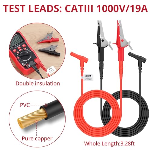 BINTA 2PCS Heavy Duty Alligator Clips Test Leads, Multimeter Alligator Clips Leads with Angle 4mm Banana Plug for Home DIY Automotive Industrial Electrical Testing, 3.3 Feet - style: 2PCS