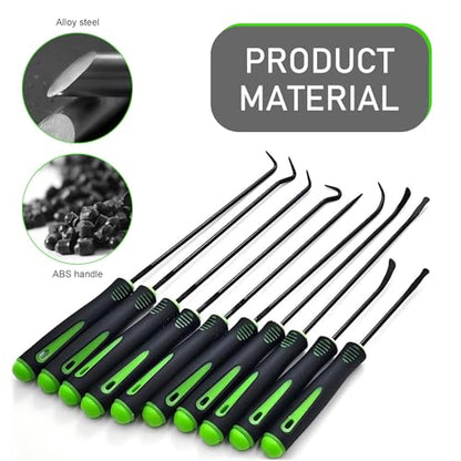 10 PCS Pick Hook Tool Set, Car Oil Seal O-ring Precision Pick Hook Removal Tool, Seal Puller for Removing Hoses, Gaskets, Locks, Universal for Most Cars, Trucks, SUVs (Green)