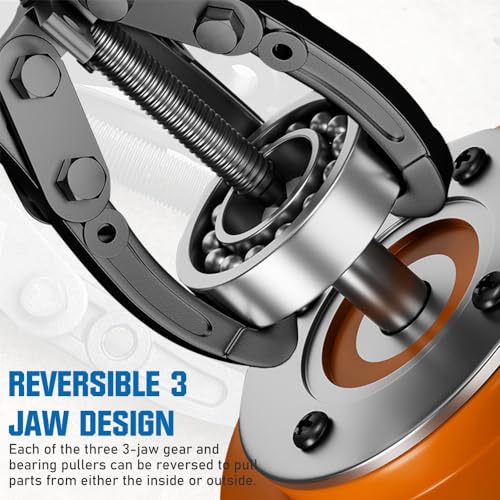 3'' 4'' 6'' Gear Puller Set, 3 Jaw Bearing Puller Kit with Reversible Jaws | 2 Jaw / 3 Jaw Pulley Puller Tool for Pulley Gear Bearing Flywheel Removal, 4pcs Gear Extractor Tool 1.1t/1.6t/3.0t - size: 3-Jaw Bearing Puller 3'' 4'' 6''