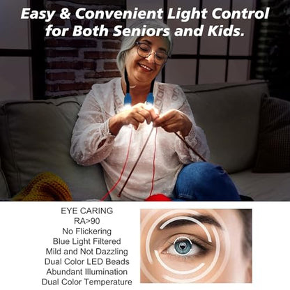 LEDGLE Neck Book Light for Reading Rechargeable,Long Arm,6 Brightness-Blue | 800mAh,Cool White 6000K,360°Magic Buckle,Nubs Non-Slip Heat-Dissipating,USB 5-20H Hands Free for Knitting Repair Camping - style: Massage Particles- Blue