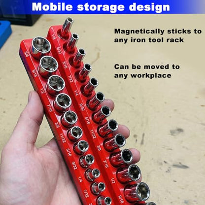 Magnetic Socket Organizer Set, 8PCS Socket Holder Organizer with 6 Socket Trays & 2 Wrench Racks, 1/4", 3/8", 1/2" Metric & SAE Tool Box Organizer for Garage, Toolbox, (Socket, Wrench not Included) - size: 8Pcs Socket Set